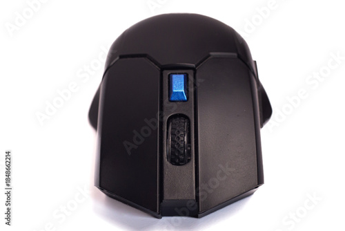 black wireless gaming mouse isolated on white background, Office wireless optical USB mouse computer