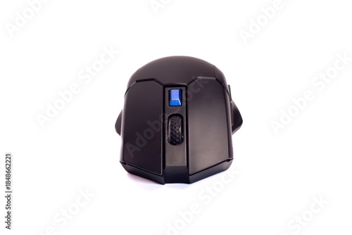 black wireless gaming mouse isolated on white background, Office wireless optical USB mouse computer