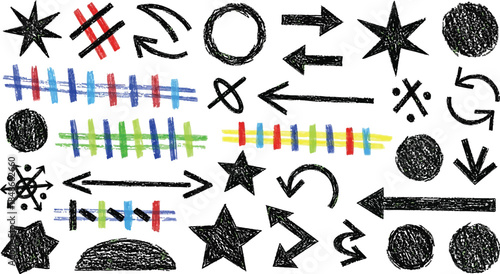 Vector seamless pattern charcoal graffiti doodle punk and girly shapes . Hand drawn abstract scribbles and squiggles, creative various shapes, pencil drawn icons.