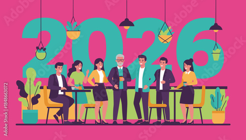 Diverse business team celebrating success in 2026 Future planning and corporate goals