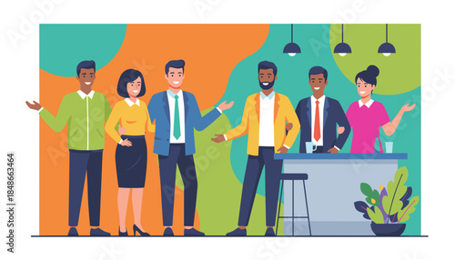 Smiling diverse business people networking at an office bar Team celebration and success concept