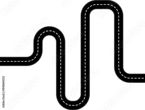Roadmap curvy road. Roadmap with stages. Top view on a curved highway road map. Roadmap diagram Vector illustration, PNG, JPG. 