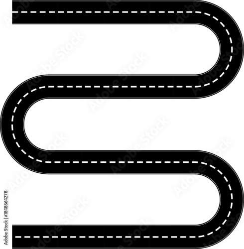 Roadmap curvy road. Roadmap with stages. Top view on a curved highway road map. Roadmap diagram Vector illustration, PNG, JPG. 