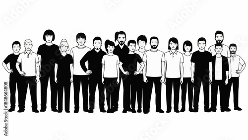 Diverse group of people standing together in a line.