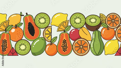 Vibrant Assortment of Fresh Tropical Fruits Seamless Pattern.