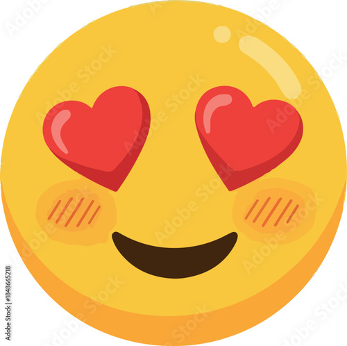 Yellow emoji face with red hearts for eyes and rosy cheeks