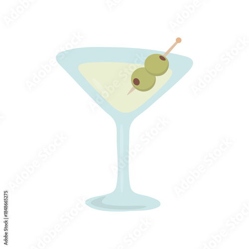Stylized Martini Glass with Olives – Minimalist Cocktail Illustration in Elegant Line Art Style