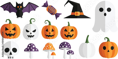 Pack of twenty horror and Halloween colorful icons cartoon style illustration