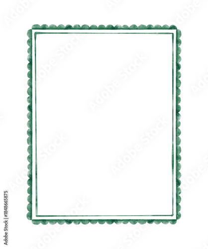 Green watercolor frame with scalloped edges.