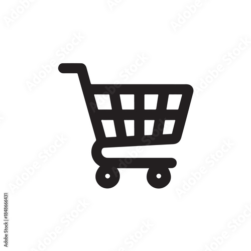 Shopping Cart Icon in Simple Flat Design with Black Color on White Background for E-commerce
