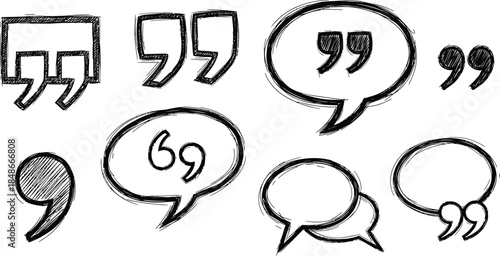 Punk chalk drawn speech bubbles, expression symbols, doodle elements on blackboard. Hand drawn vector dialogue balloons. Sketch underline, emphasis icons, arrows, speech bubble shapes collection.