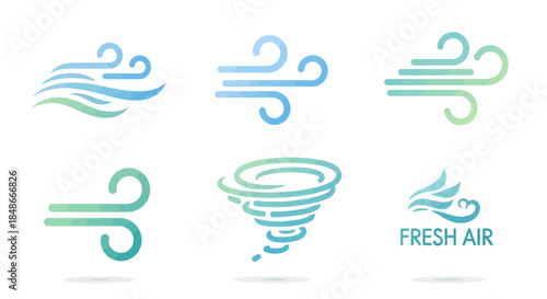 Stylized Wind and Air Icons in Various Forms.