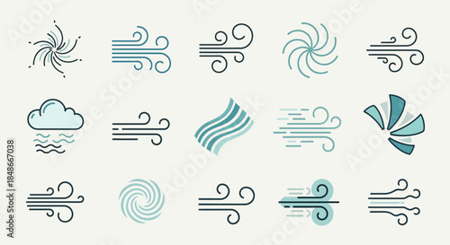 Collection of Stylized Wind and Weather Icons.