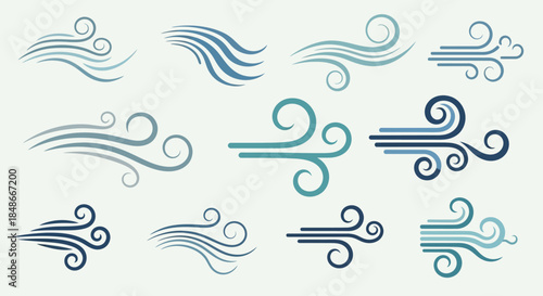 Collection of Stylized Wind and Air Flow Vector Illustrations.
