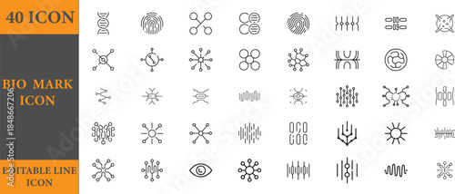 Collection of 40 unique bio mark icon set in black and white