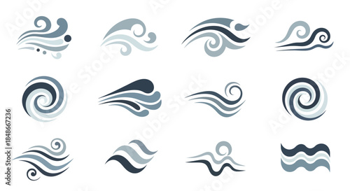 Abstract Vector Illustrations of Stylized Wind and Waves.