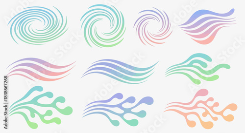 Abstract Swirls and Wave Shapes in Pastel Colors.