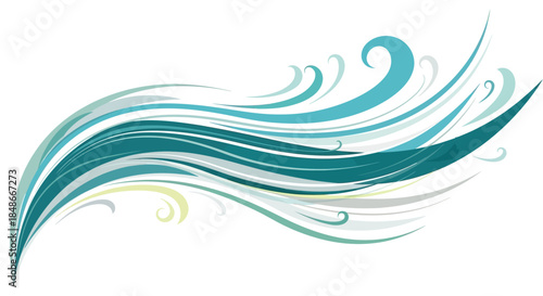 Abstract Teal and Blue Swirl Design with Curving Lines.