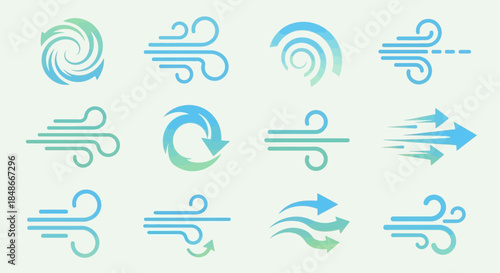 Collection of Stylized Wind and Air Icons.