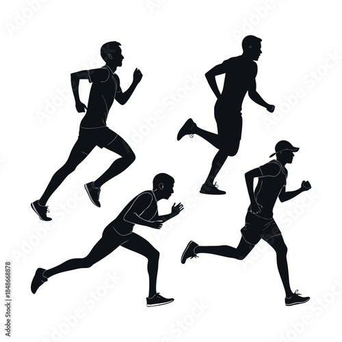 Black Silhouette Men Running Vector Illustration Set for Graphic Design