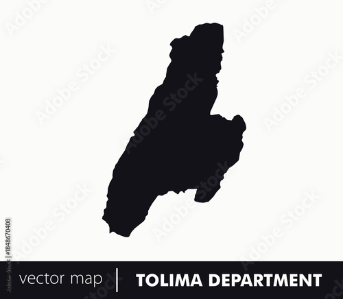 Minimal silhouette map of Tolima Department, Colombia with Ibagué capital. Perfect for volcanic landscapes, cultural heritage and educational geography visuals.