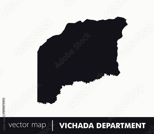 Minimal silhouette map of Vichada Department, Colombia with Puerto Carreño capital. Ideal for plains landscapes, geography education and regional branding designs.
