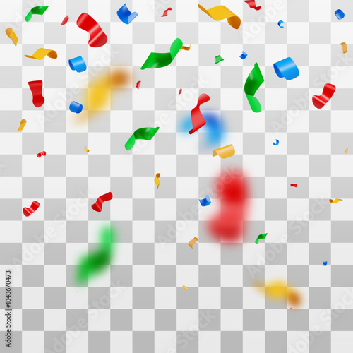 Falling colorful 3d realistic confetti particle for celebration. Festivity event element for birthday, holiday, anniversary party. Vector illustration