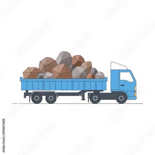 Illustration of a delivery truck transporting a load of rocks on a clear background