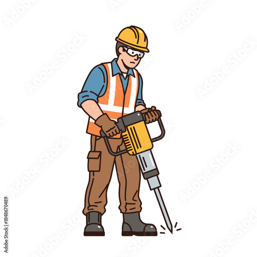 Illustration of a construction worker using a jackhammer for heavy-duty demolition and site