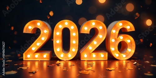 welcome 2026 Happy New Year background, large 2026 marquee lights