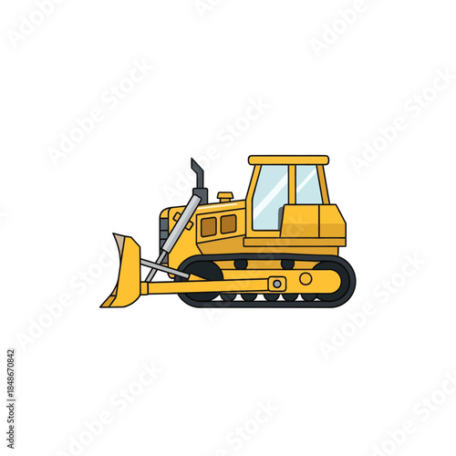 Simple Illustration of a Yellow Track-Type Bulldozer with a Blade and Tracks for Construction and