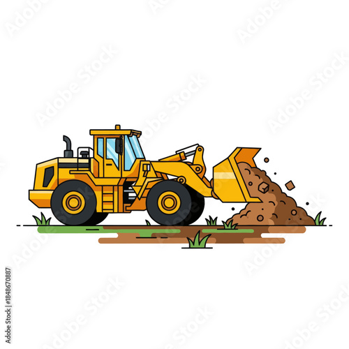illustration of a construction bulldozer in operation with detailed machinery and earth moving