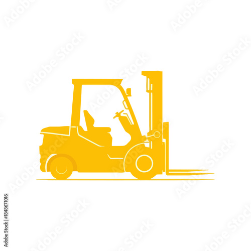 Bright yellow forklift operating machinery in industrial warehouse environment