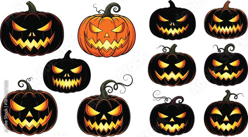 Spooky Halloween Icons Black and White Silhouette Collection