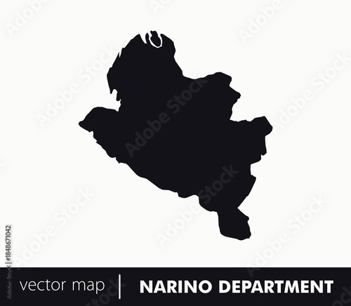 Minimal silhouette map of Nariño Department, Colombia with Pasto capital. Perfect for Andean culture, landmarks, education and travel branding visuals.