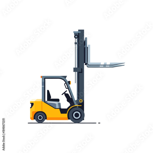 Modern digital illustration of a yellow and black forklift lifting a pallet with emphasis on