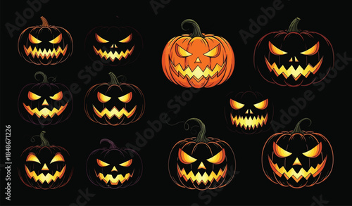 Spooky Halloween Icons Black and White Silhouette Collection