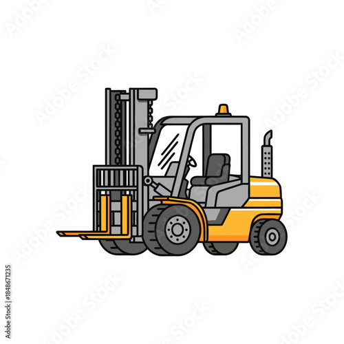Detailed Illustration of a Heavy-duty Forklift Machine Used for Material Handling and Warehouse