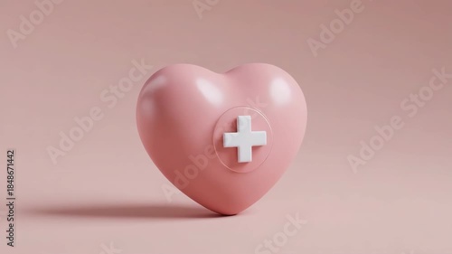 Pink heart with medical symbol on minimalist background
