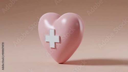 Pink heart with medical cross symbol on soft background