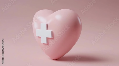 Pink heart with medical cross symbol on pastel background
