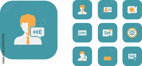 Business communication icons with speech bubbles and media symbols