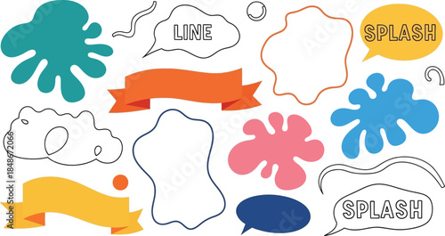 Color ink blots. Colorful paint splatters and drips in organic splashes. Bright, playful, bold abstract graffiti spots for kids art blobs, comics, pop art design. 