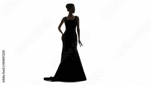Elegant Silhouette of a Woman in a Black Evening Gown.