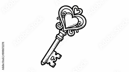ornate heart shaped key vintage design element.