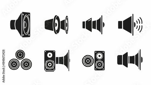 Collection of Speaker Icons and Symbols Representing Sound and Audio Technology.