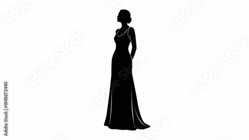 Elegant Woman Silhouette in a Long Evening Gown.