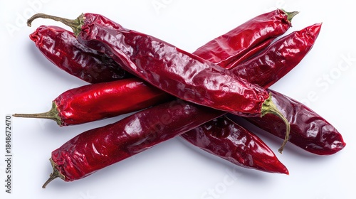 Pile of Dried Red Chili Peppers on White Background Still Life