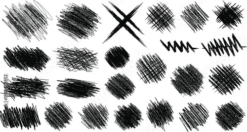 Pencil shaded squares. Pen stroke scribble, hand drawn scrawl sketch texture and line sketched background vector set