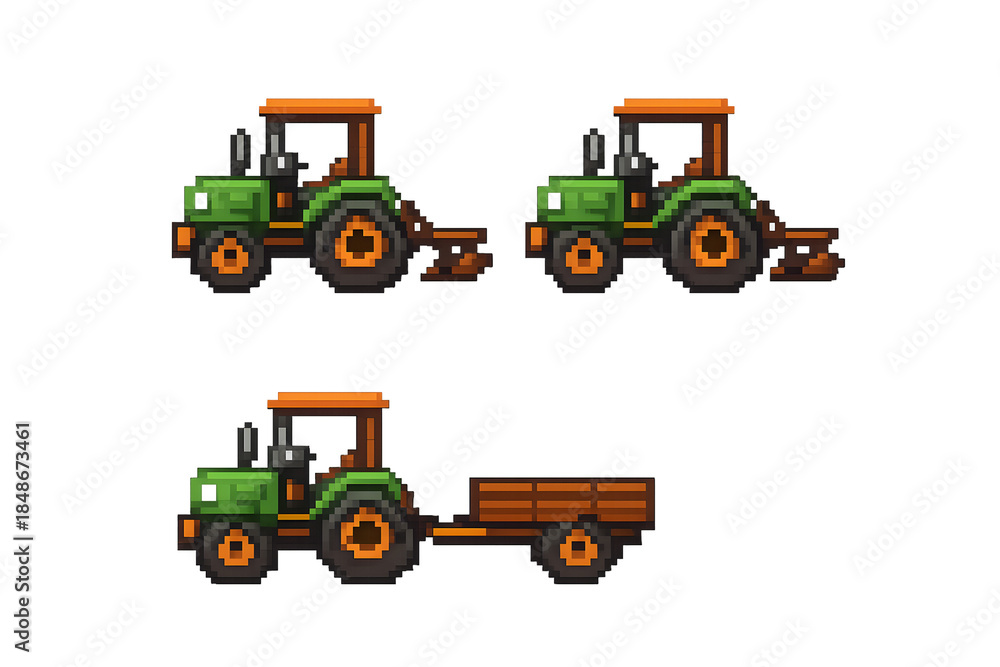 Fototapeta premium 8-Bit Compact Farm Tractor Pixel Vehicle — Side View PNG